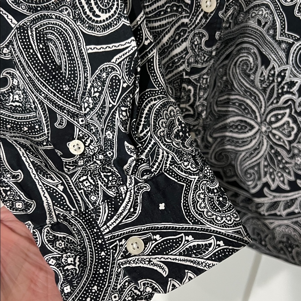 Ralph Lauren Black and White Paisley Button Down Shirt Sz XL - Picture 4 of 9